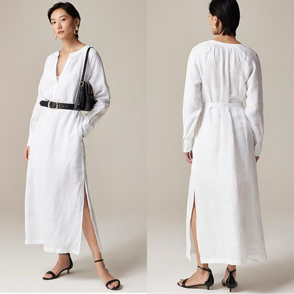 NWT J CREW PETITE Cabana dress in linen in white